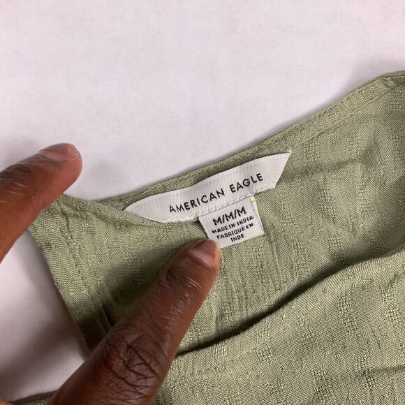 American Eagle Peasant Top M Olive Green Ruffle Tiered Soft Gauze Cottagecore - Picture 4 of 10